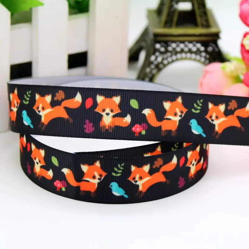 Fox Animals Unicorn Printed Grosgrain Ribbon Accessories 50yards Headwear Decoration Collar DIY Sewing Craft S2536