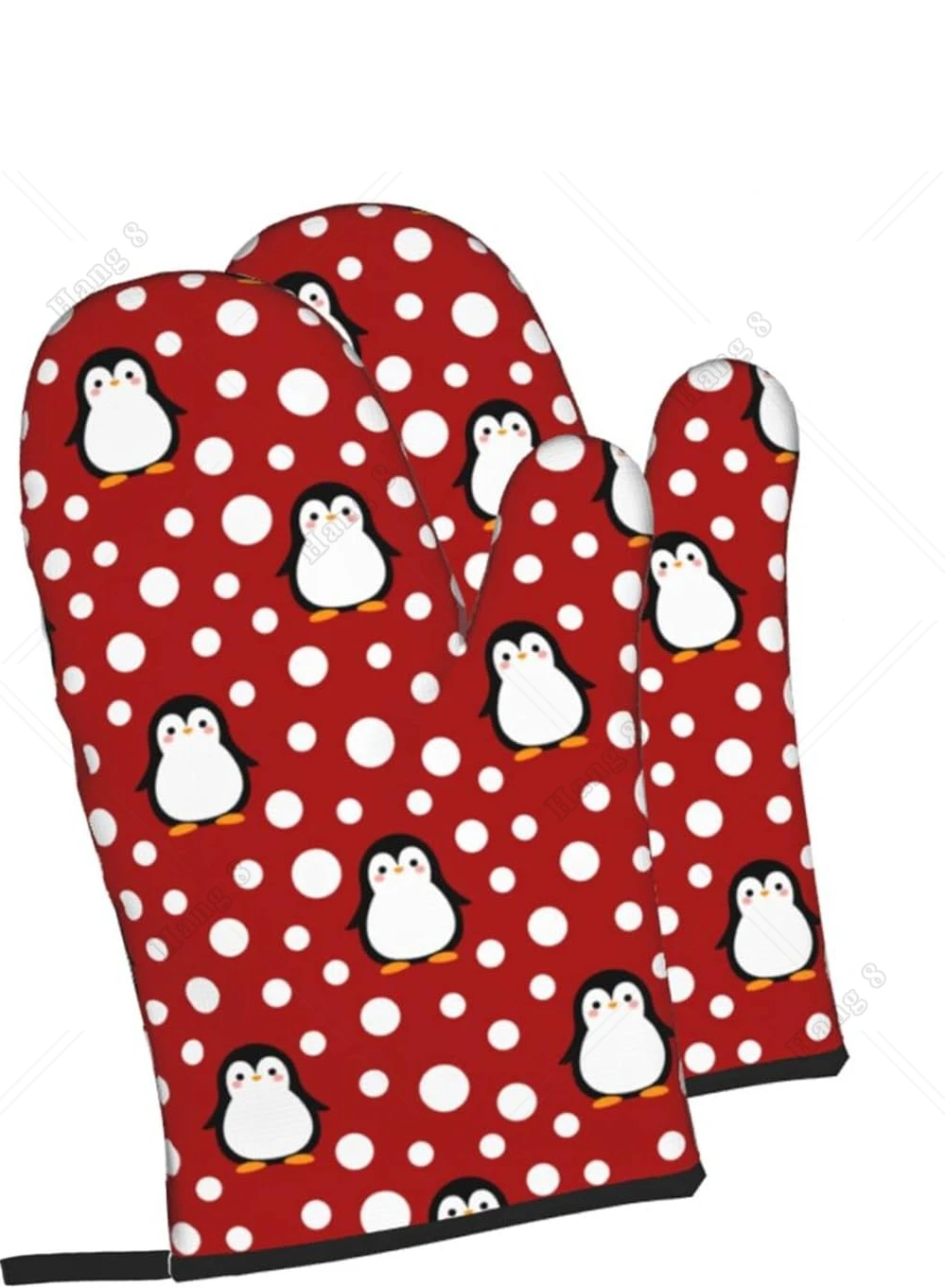 

Red Cute Penguin Snow Oven Gloves 2pc Prevent Pot Holders Sets Non-Slip Heat Resistant Oven Gloves for Kitchen Baking Cooking