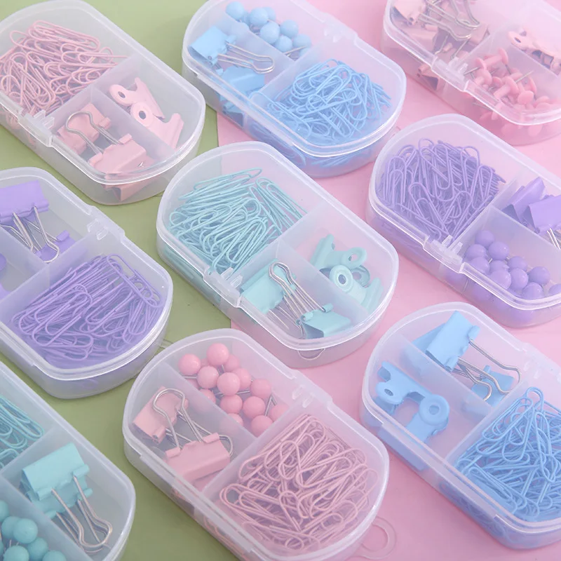 Colorful 3-in-1 Stationery Set - Cute Paper Clips, Binder Clips & Thumb Tacks Combo for School  Office Accessories - 3