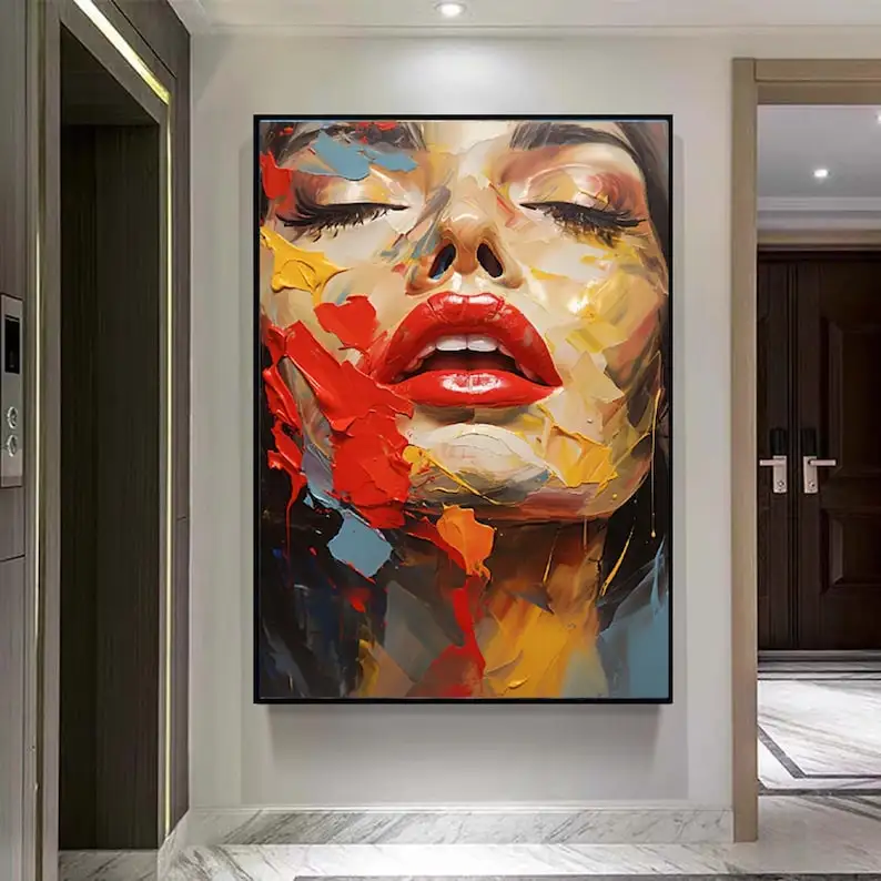 thumbnail image 1 of Pintura de chica desnuda, pintura al óleo figurativa hecha a mano, obra de arte para el hogar, pintura abstracta grande de chica pintada a mano sobre lienzo, arte de pared, 1 of 5