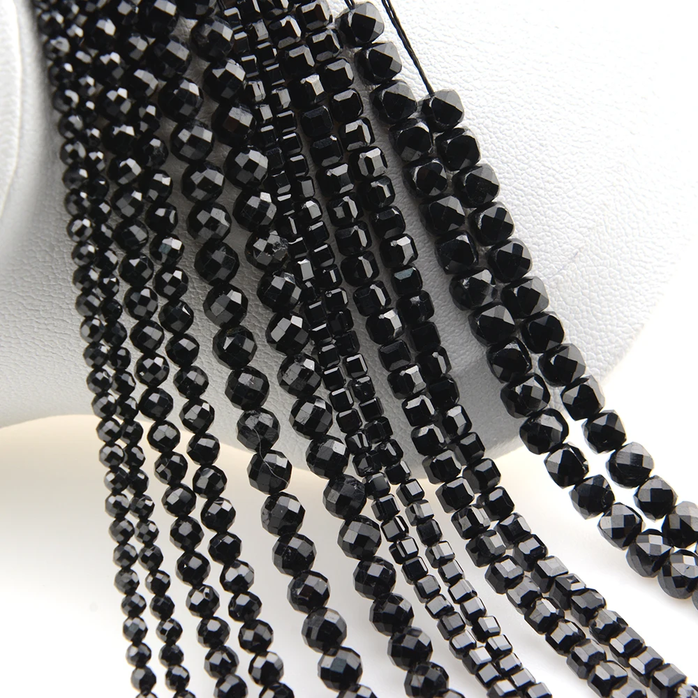 Natural Black Spinel Faceted Round / Cube / Rondelle Beads 2mm,3mm,4mm,1x2mm,2x3mm,Fine Jewelry Making 2