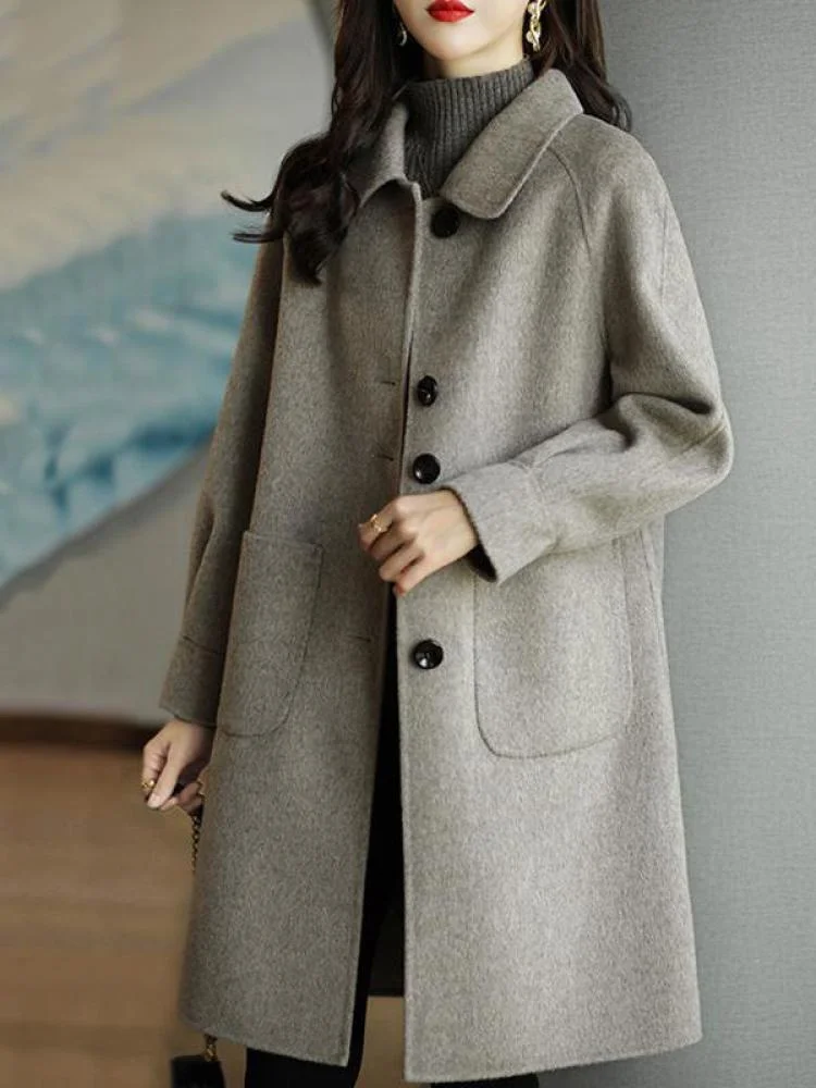 

Korean Fashion Solid Cotton Wool Coat Women's Classic Single Row Button Autumn Winter Temperament Long Woolen Overcoat Thick New