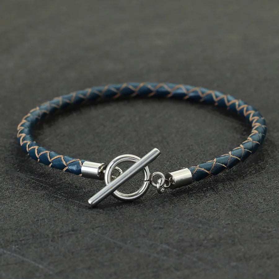 Hiphop Genuine Leather Bracelet Men Unfading Stainless Steel OT Buckle Bangle Accesorios De Hombre Gifts For Him Pulseria Homme
