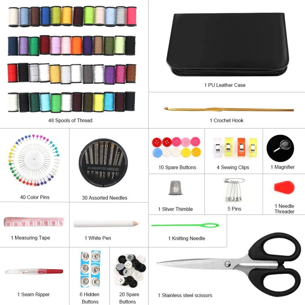 172pcs Sewing Kit Including Needles Scissors Threads Thimble Measure Tape For Travel Emergencies Sewing Accessories Sewing Kit