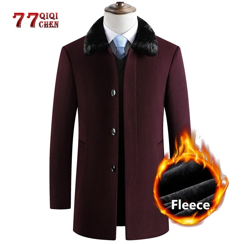 

Winter Warm Woolen Coat Men Windbreaker Jackets Casual Slim Fur Collar Palto Wool Overcoat Male Long Pea Coats Trench Jacket