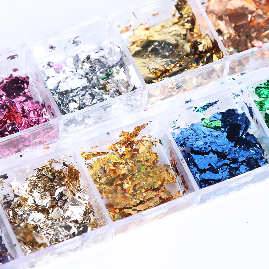 Nail Powder Nail Glitter Nail Decoration Nail Decorations Nail Flakes Nail Powder Set 1 Case Aluminum Flakes Nail Art Glitter Paillette Sequins Irregular Pigment Gold Foil Flake Chrome Nail Dust Decorations LY950-1