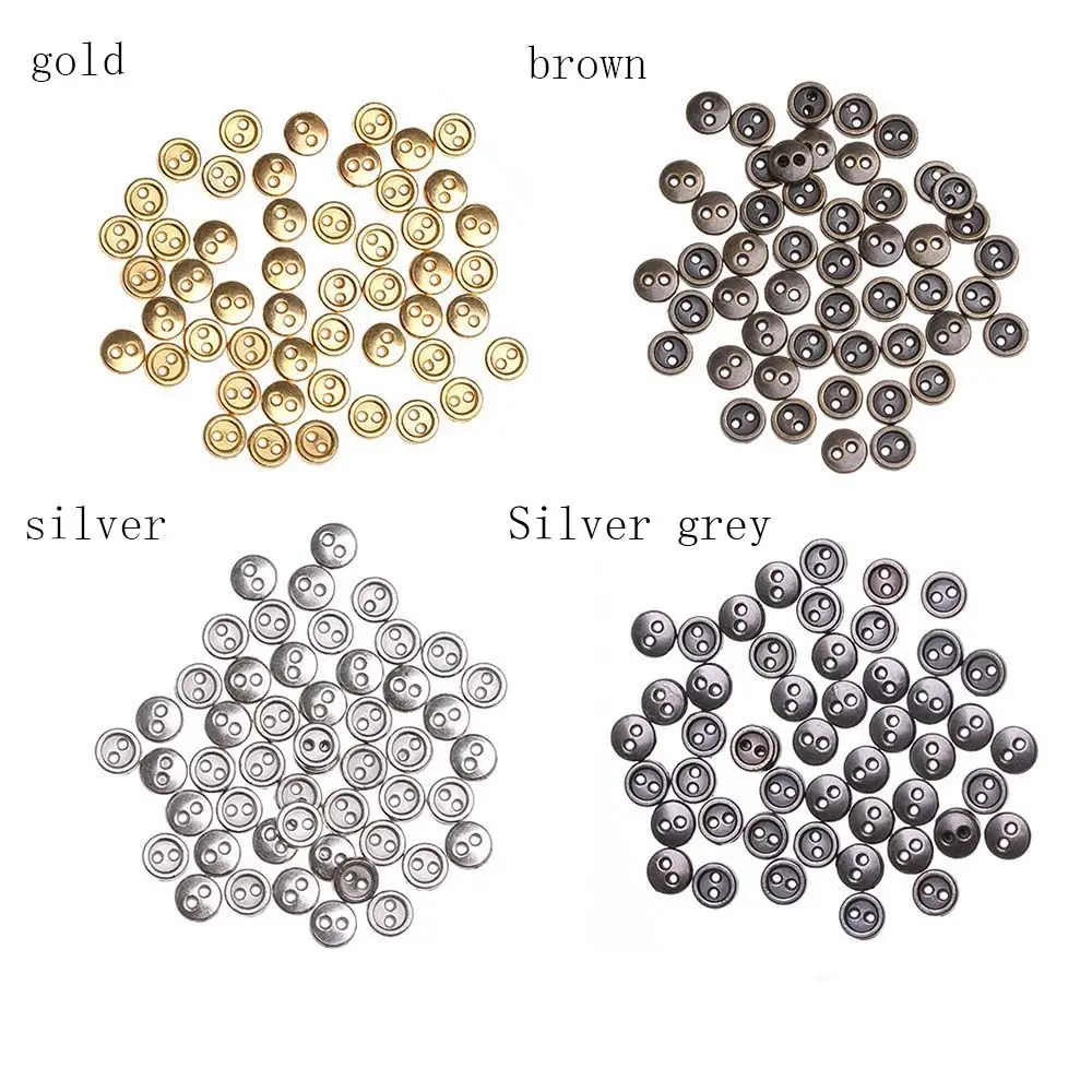 3/4mm Metal Buttons 50pcs Mini Buttons for Dolls Clothes 2Holes Sew Button for Needlework Round Buckles Handmade Accessories