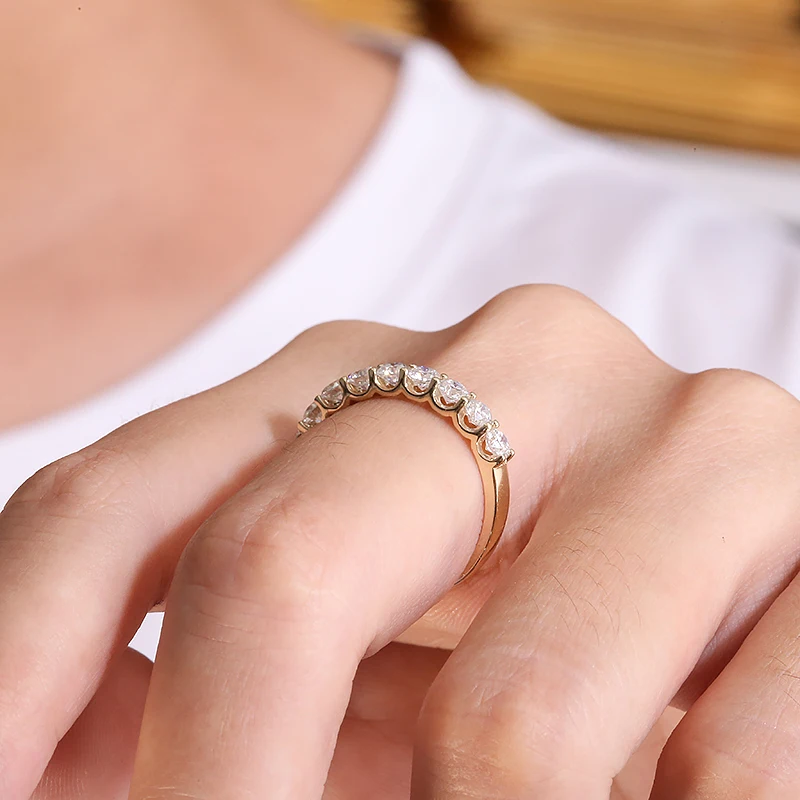 14k Yellow Gold Lab Grown Diamond  Round Excellent Cut Total 3MM 0.9CTW CVD HPHT Diamond Ring For Girls Cocktail Jewelry