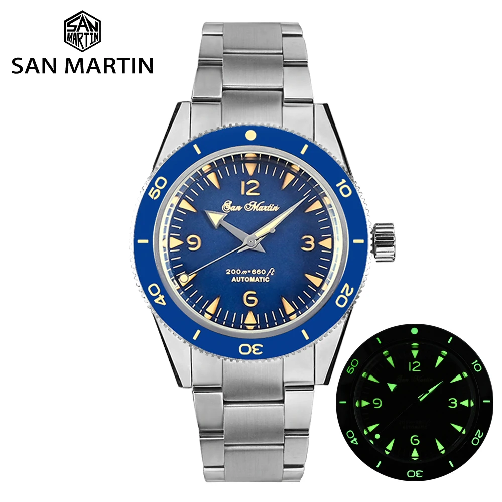 Orologio Da Uomo San Martin 39.5Mm Diver Nh35 Quadrante Sandwich Luxury Sapphire Orologio Da Polso Meccanico Automatico 20Bar Impermeabile Luminoso