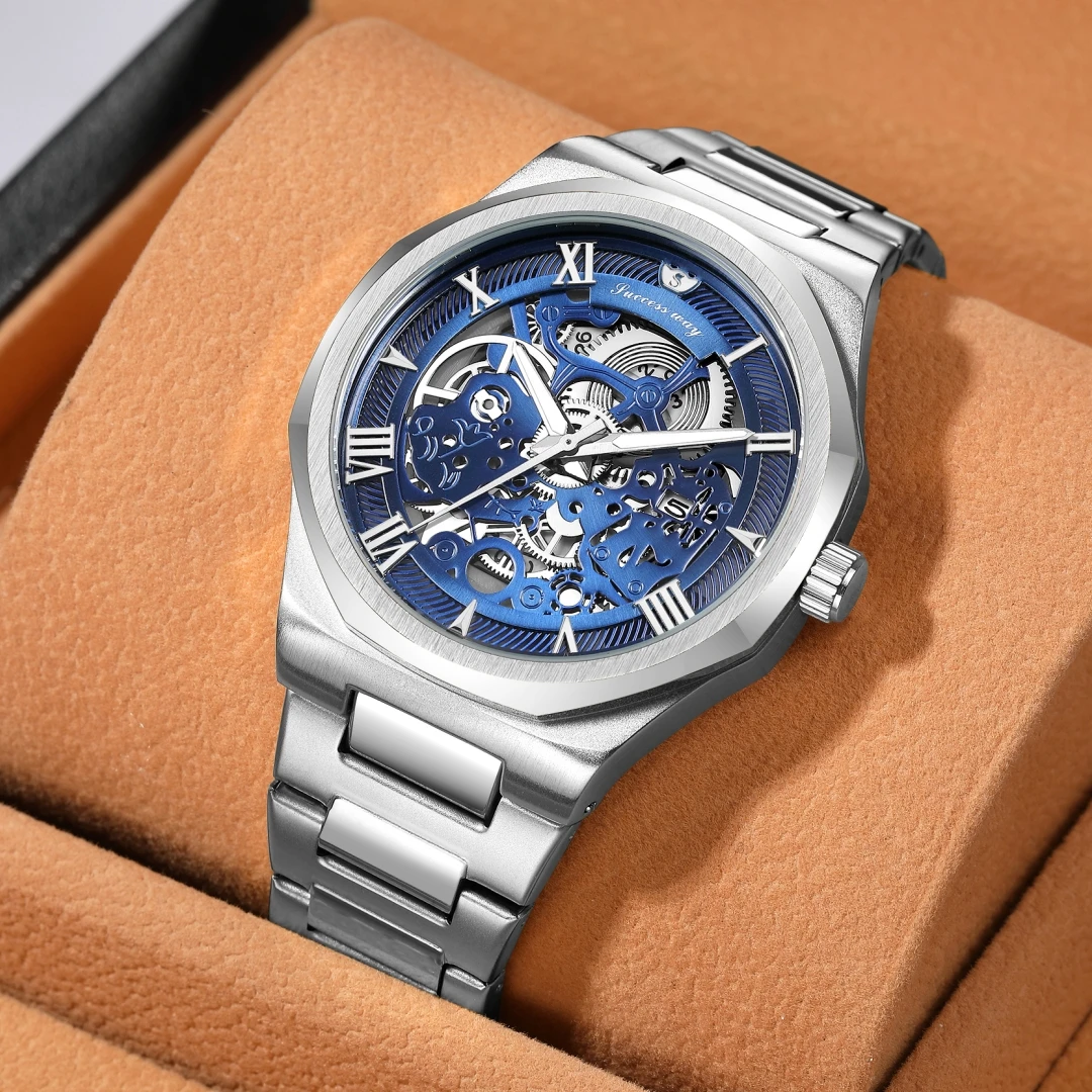 Fashion Silver Quartz Watch 3D Skeleton Hollow Mens Wristwatches Luminous Military Watches Montre Homme 2023