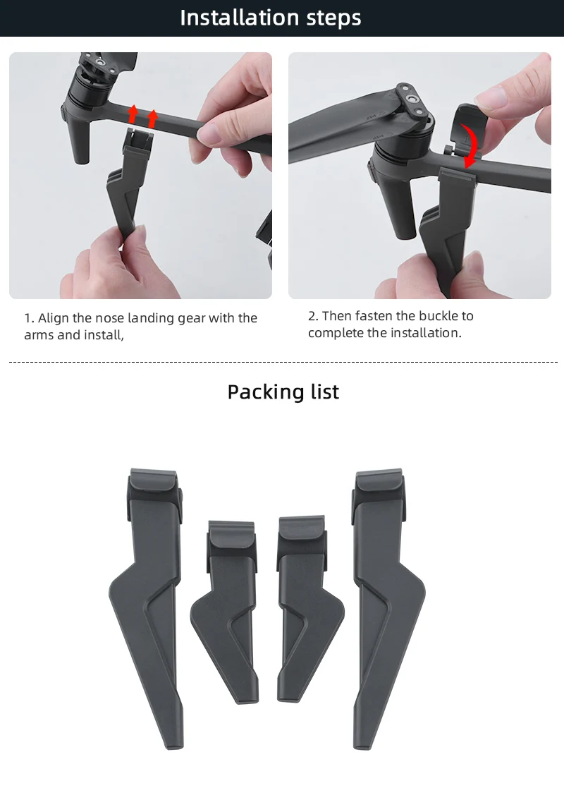 installation steps 1. Align the nose landing gear with the 2. Then fasten the buckle to