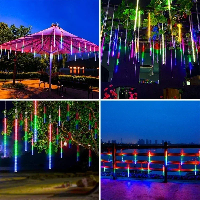 Description Picture 5 of item32/24/16/8Tubes Christmas Meteor Shower Garland Festoon Holiday Lights Outdoor Fairy String Lights for Street Garden Decoration