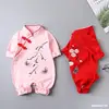 Chinese Traditional Jumpsuit For Girls Newborn Baby butterfly Hanfu Red Tang Suit Romper Chinese New Year Outfits Birthday 3
