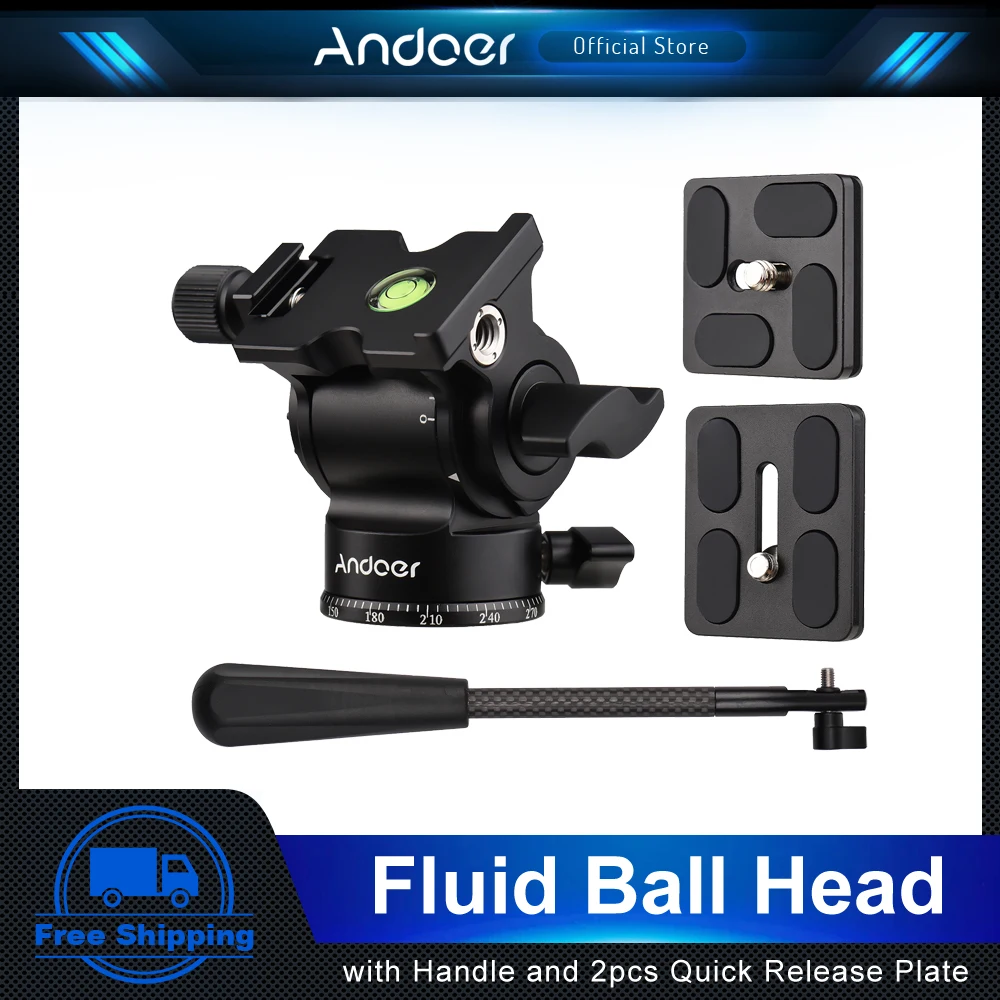 Andoer Hydraulic Head Tripod Monopod Ball Head Aluminum Alloy 1/4 Inch