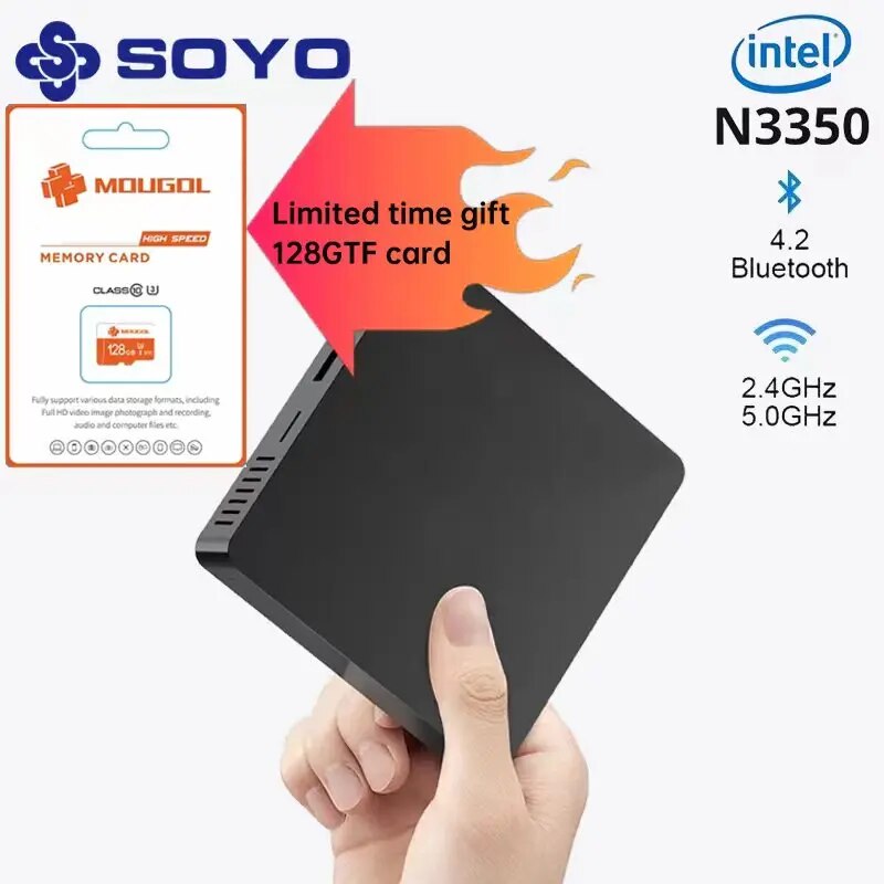  SOYO M2 Mini PC: Powerful 6GB RAM, 64GB EMMC, Intel N3350, Windows 10 - Compact & Ideal for Home, Business & Gaming 