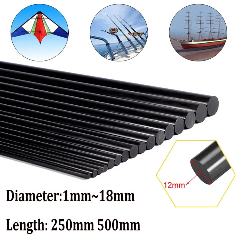 10pcs~1pcs Solid Carbon Fiber Rod 18mm 14mm 12mm 8mm 3mm Reinforcement Rod high strength light weight for DIY Length 250mm 500mm