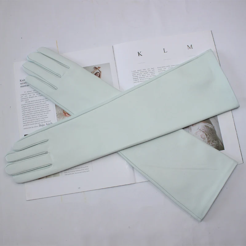 New women's long sheepskin gloves Classic solid color at elbow Versatile windproof warm fleece driving leather gloves
