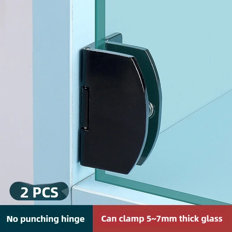2 Pcs Cake Cabinet Glass Hinge Punch-free Wine Cabinet Glass Hinge Furniture Hardware Accessories stainless steel hinges door hinges