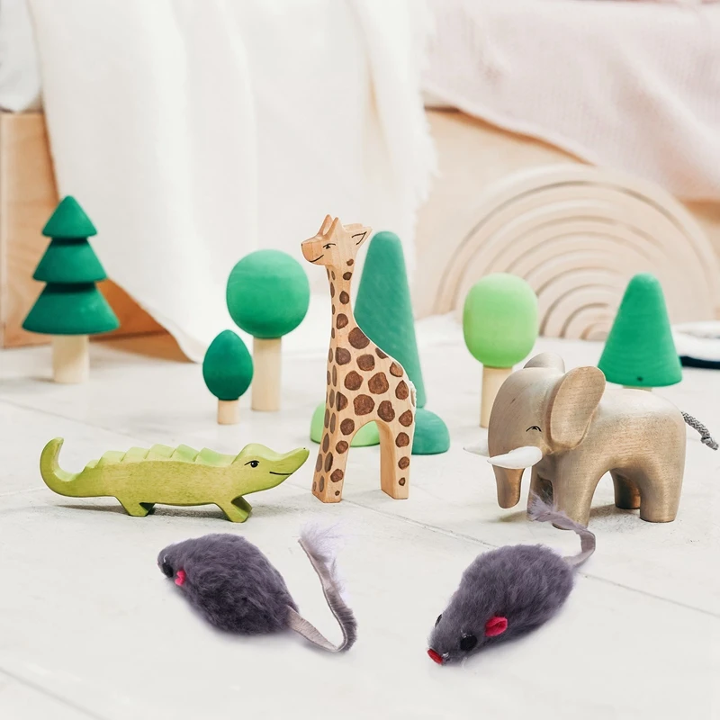 Cat Fur Mice Toys Real Rabbit Fur Mice Cat Toys Pet Toy Children's Toys 12-Pack