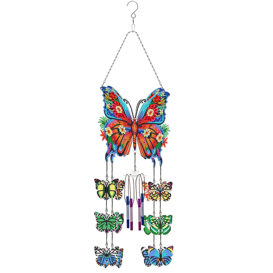 Double Sided Flower Butterfly Crystal Wind Chime