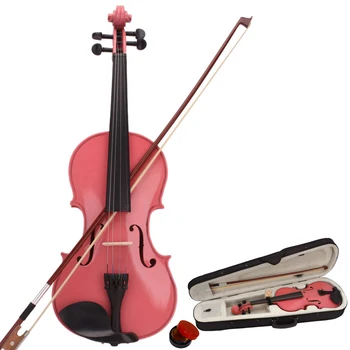 New 1/8 Acoustic Violin Case Bow Rosin Pink 1