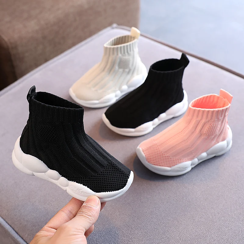 2024 Spring and Autumn New Boys Socks High Top Sports Shoes Breathable Girls Flying Weaving Shoes Korean Version Children's
