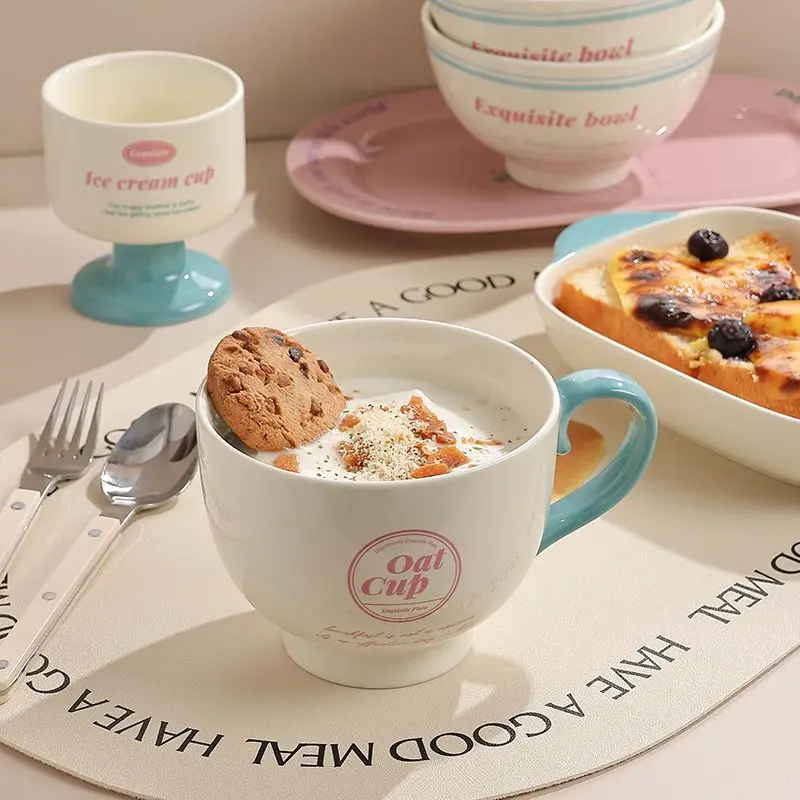 Tableware Bowl Plate Set Home Use,Including Bowls,Rice,Double Ear, Dividing Plates, Dessert Cups,High Aesthetic Value
