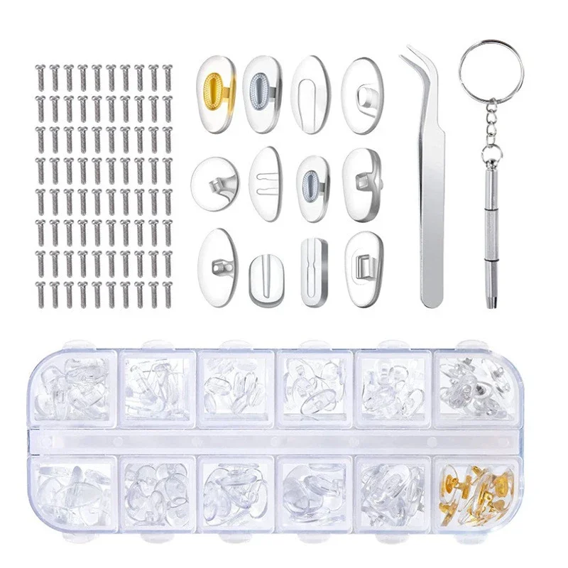 

1Set Glasses Nose Pad Set with Screws Tweezers and Screwdrivers Silicone Airbag Soft Air Glasses Accessories Anti-Slip