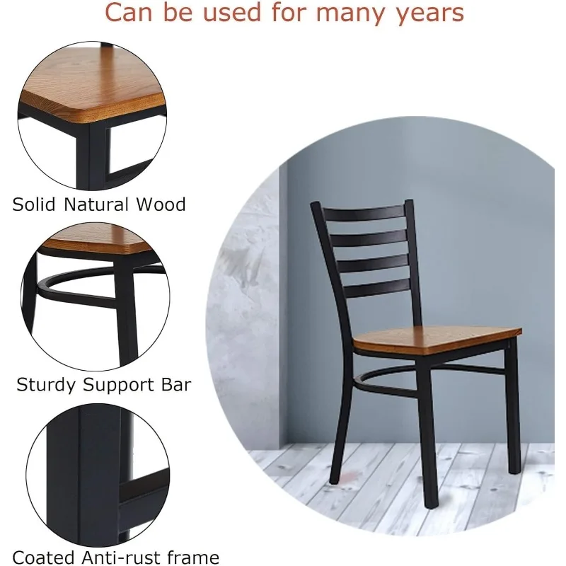 Heavy Duty Metal Dining Chair Set of 2, Commercial Stackable Chair with Wood Seat, 400 LBS Capacity for Restaurant, Dining Room 5