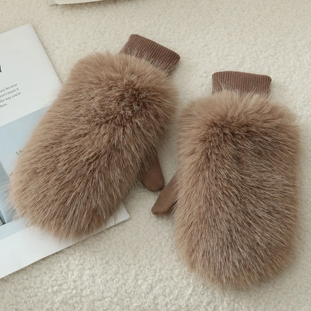Imitation Rabbit Fur Windproof Full Fingers Winter Gloves Women Mittens