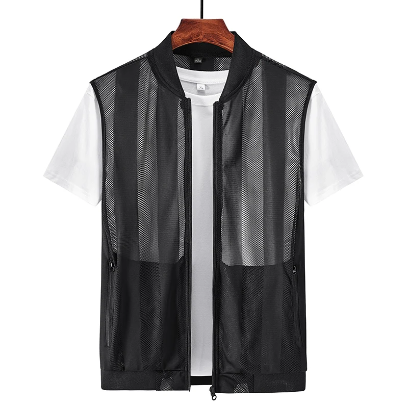 Men's Tactical Vest Summer Outdoor Mesh Breathability Quick Drying Solid Color Fishing Coat Middle-aged Men's Sleeveless Jacket