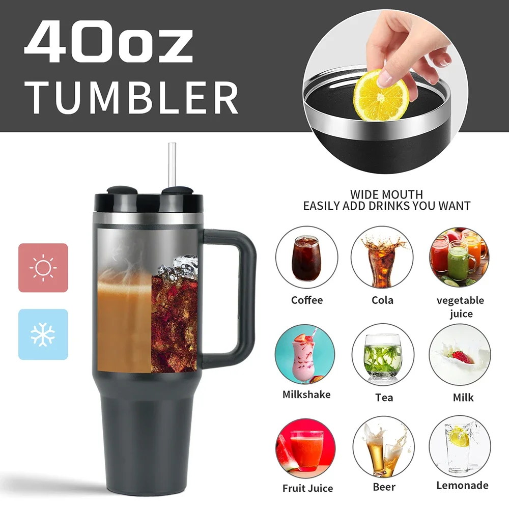Stainless Steel Thermal Mug 40oz Large Capacity Insulated Coffee Cup Office Home Water Bottle Travel Car Tumbler New Year Gifts