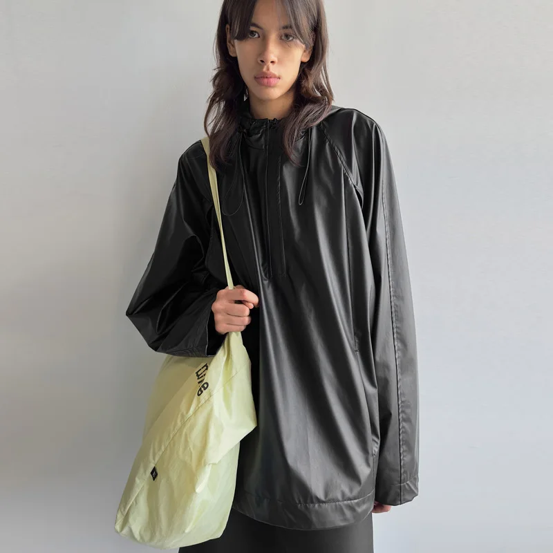 

LC 24ss New Ladies Leather Jacket Women Niche Design Sense Loose Casual Hooded Shirt Y2k Hooded Sweatshirts Leather Hoodie