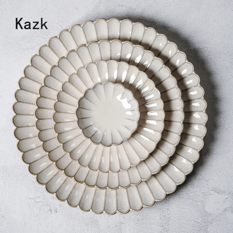 Retro Stripes Ceramic Plate Hotel Dining Table Dinner Plates Sushi Dishes Salad Bowl Kitchen Decoration Nordic Tableware Set
