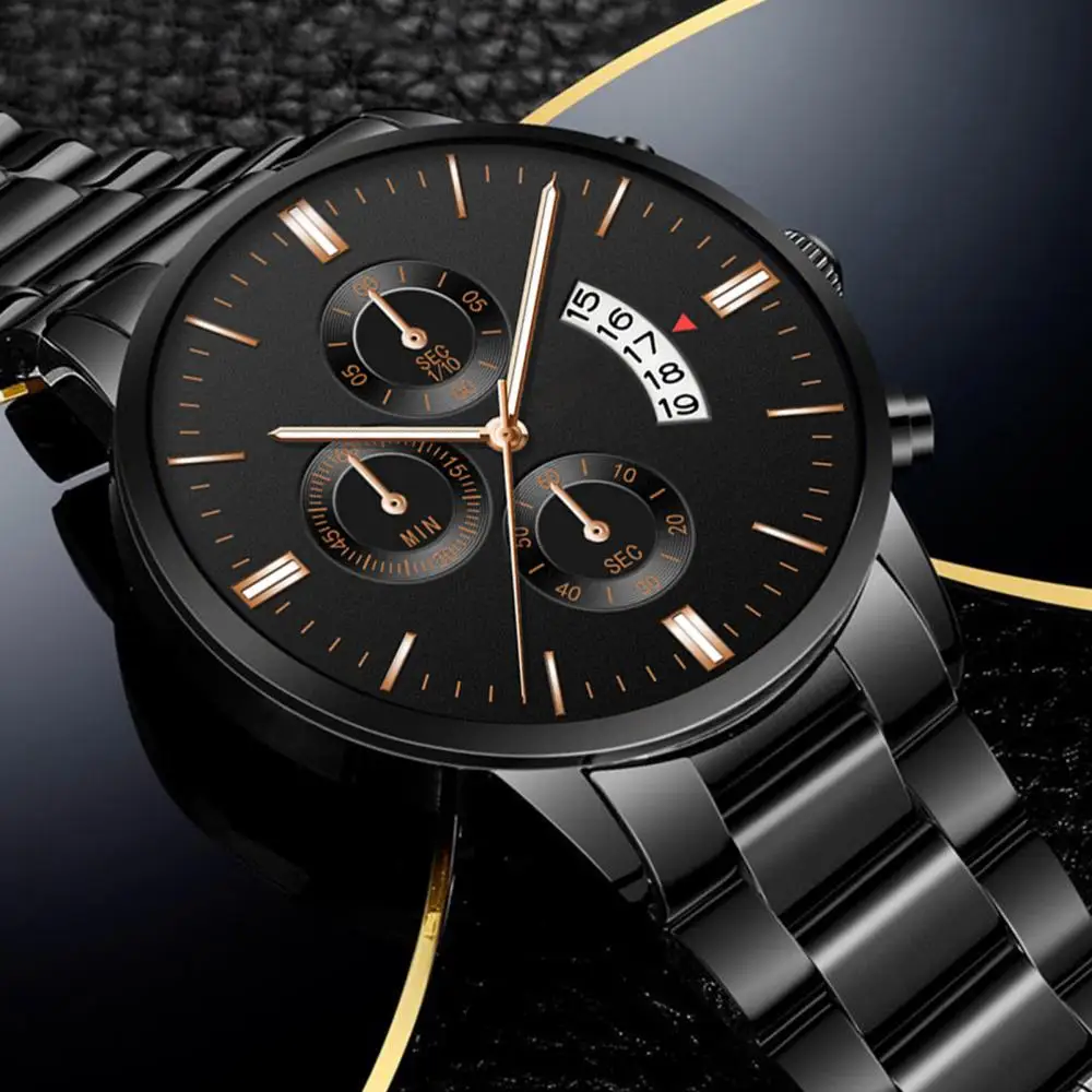 Simple Casual Men Business Steel Strap Buckle Date Quartz Analog Wrist Watch