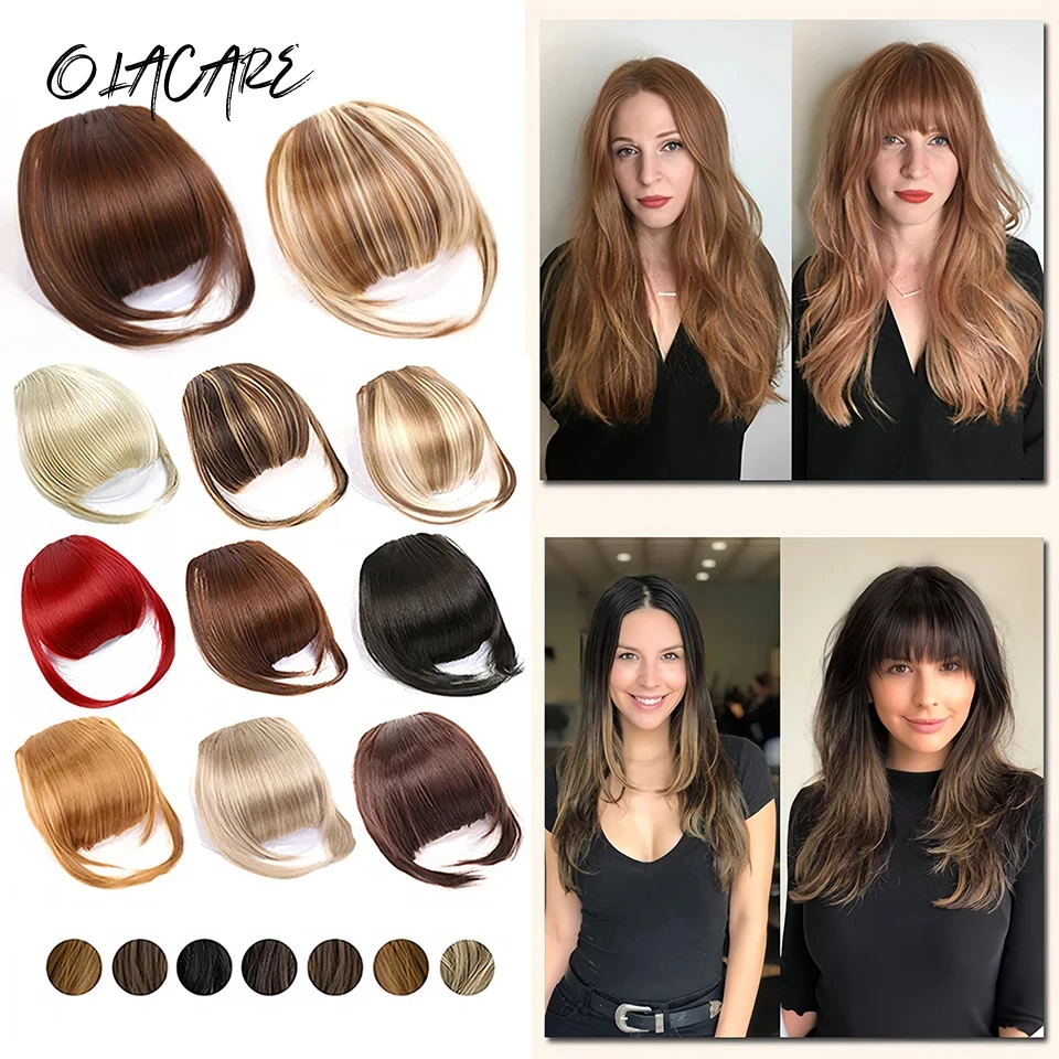Olacare Clip In Hair Bangs Extension Hairpiece Sintetico Natural Fake Bang Hair Piece Air Bangs Clip On Bangs Nero Marrone