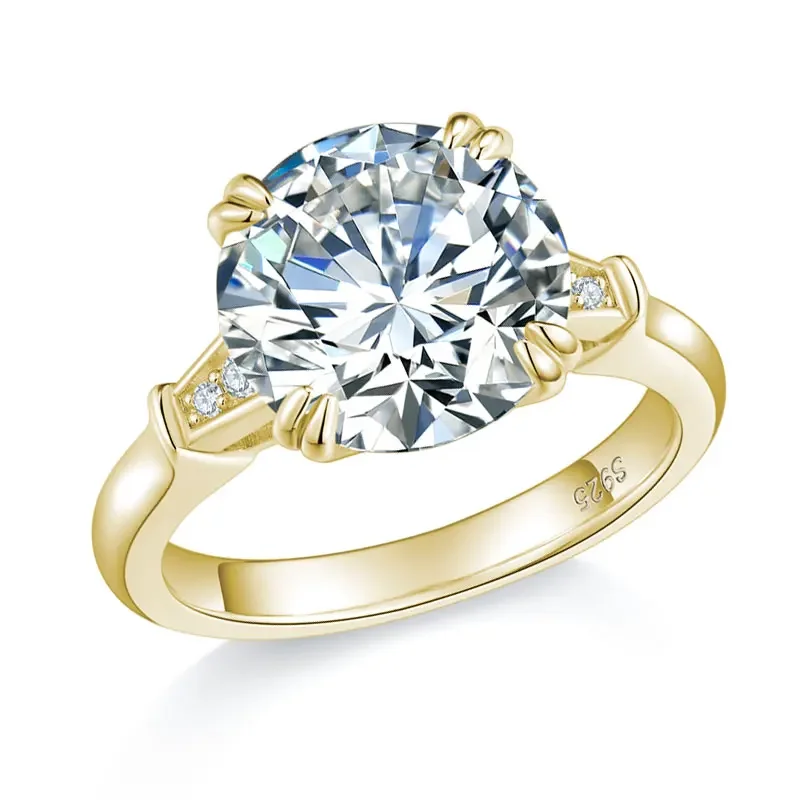 14k Yellow Gold Plated Sterling Silver Moissanite Engagement Rings For Women Round Cut 5ct Three Stone Ring GRA Certifiacte