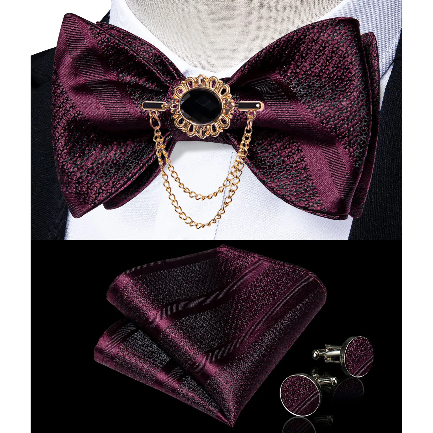 Exqusite Men's Self-tie Bowties Wedding Neck Ties For Man Accessories Cufflinks Hanky Brooch Set Red Black Yellow Blue Bowtie