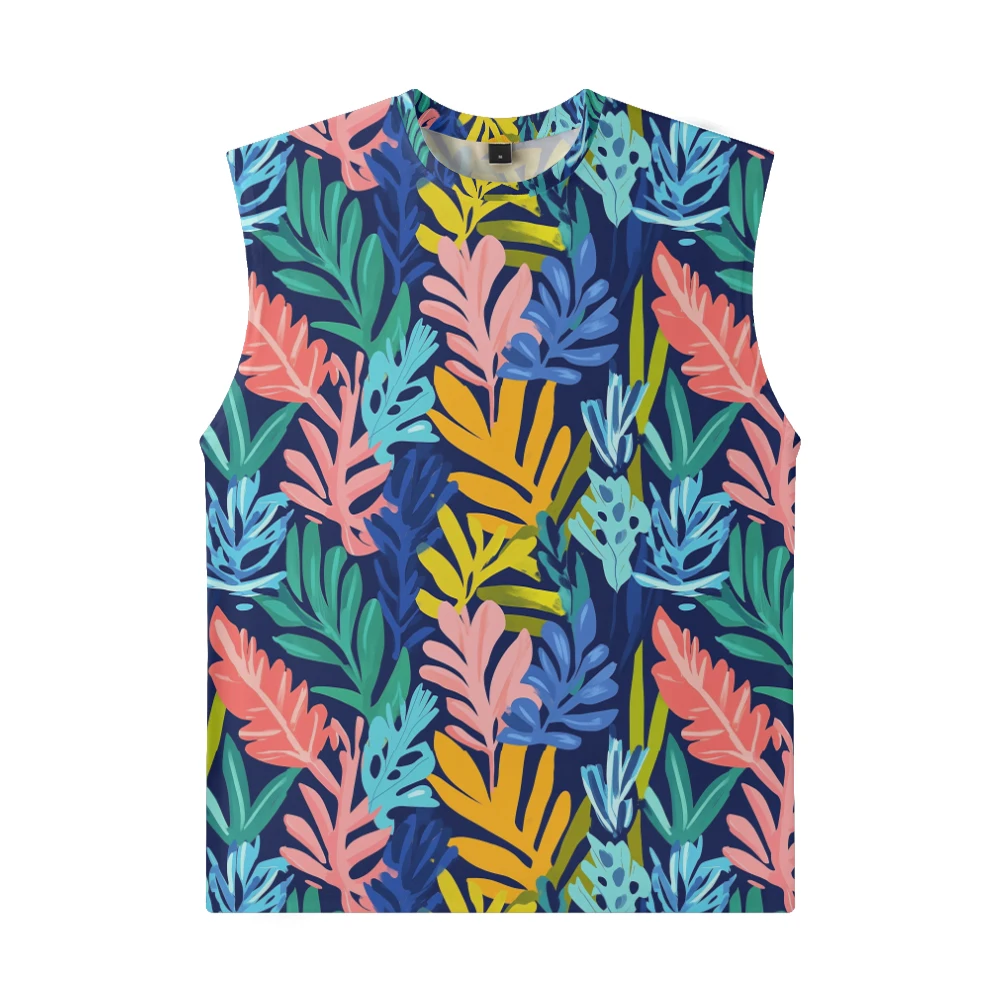Multicolor tropical palmscape masculino regata sem mangas cor beachwear treinamento respirável ajuste colete roupas de fitness muscular