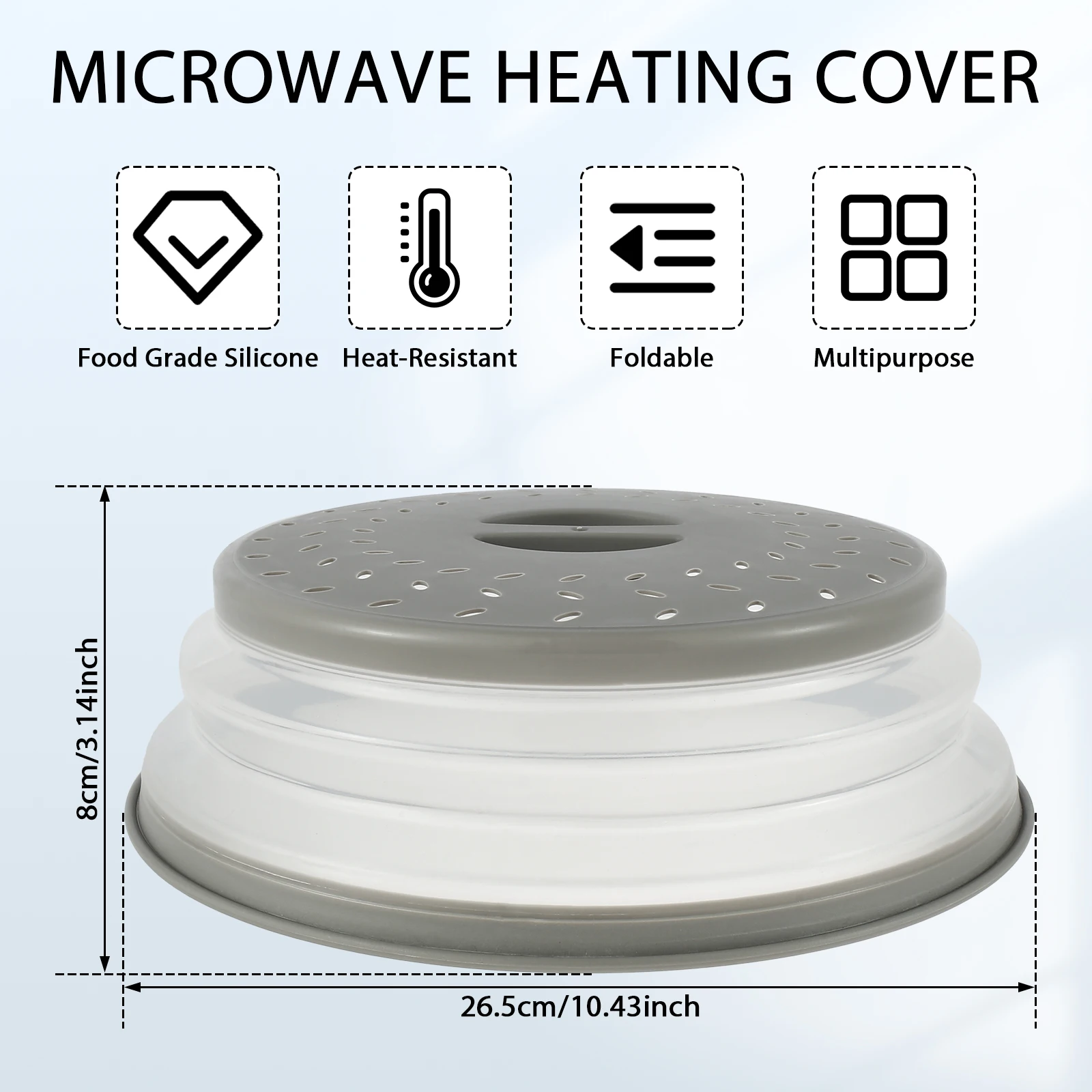 Collapsible Microwave Splatter Cover For Food; Multifunctional