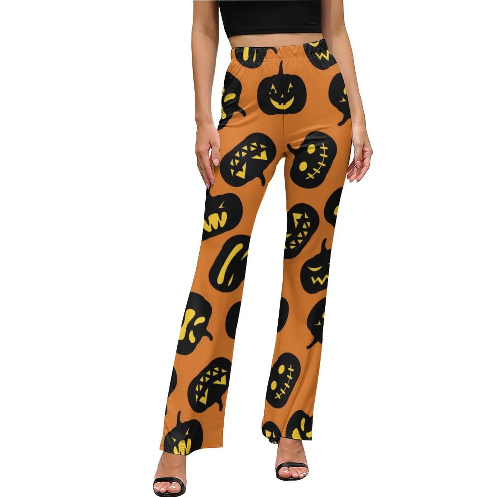 

Happy Haunts Casual Pants Ladies Halloween Pumpkins Slim Korean Fashion Flared Pants Summer Sexy Workout Printed Trousers