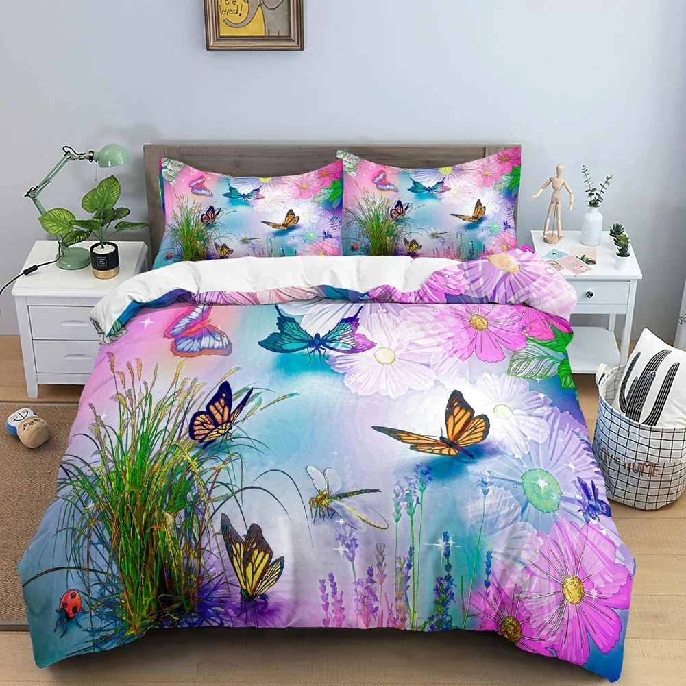 Set biancheria da letto a farfalla Copripiumino con fiori 3D