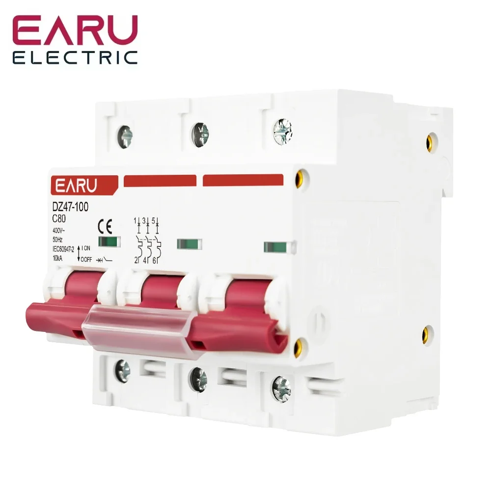 1P 2P 3P 4P DZ47 3A-125A AC 230V 400V C Type Mini Circuit Breaker MCB Short Overload Protector Din Rail Mount Breaking Capacity