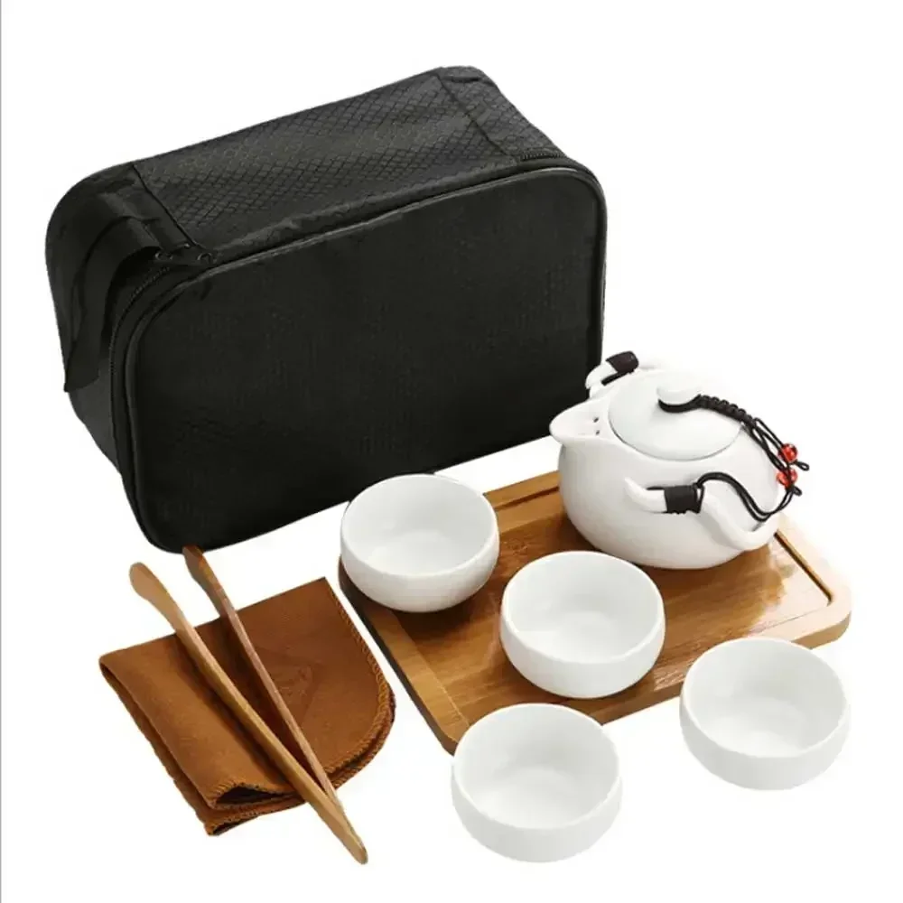 Chinese Tea Kung Fu Pot Portable Travel Set Teapot Porcelain Ceremony Tools Handmade Cramic Pot Tea and Cup Teacups