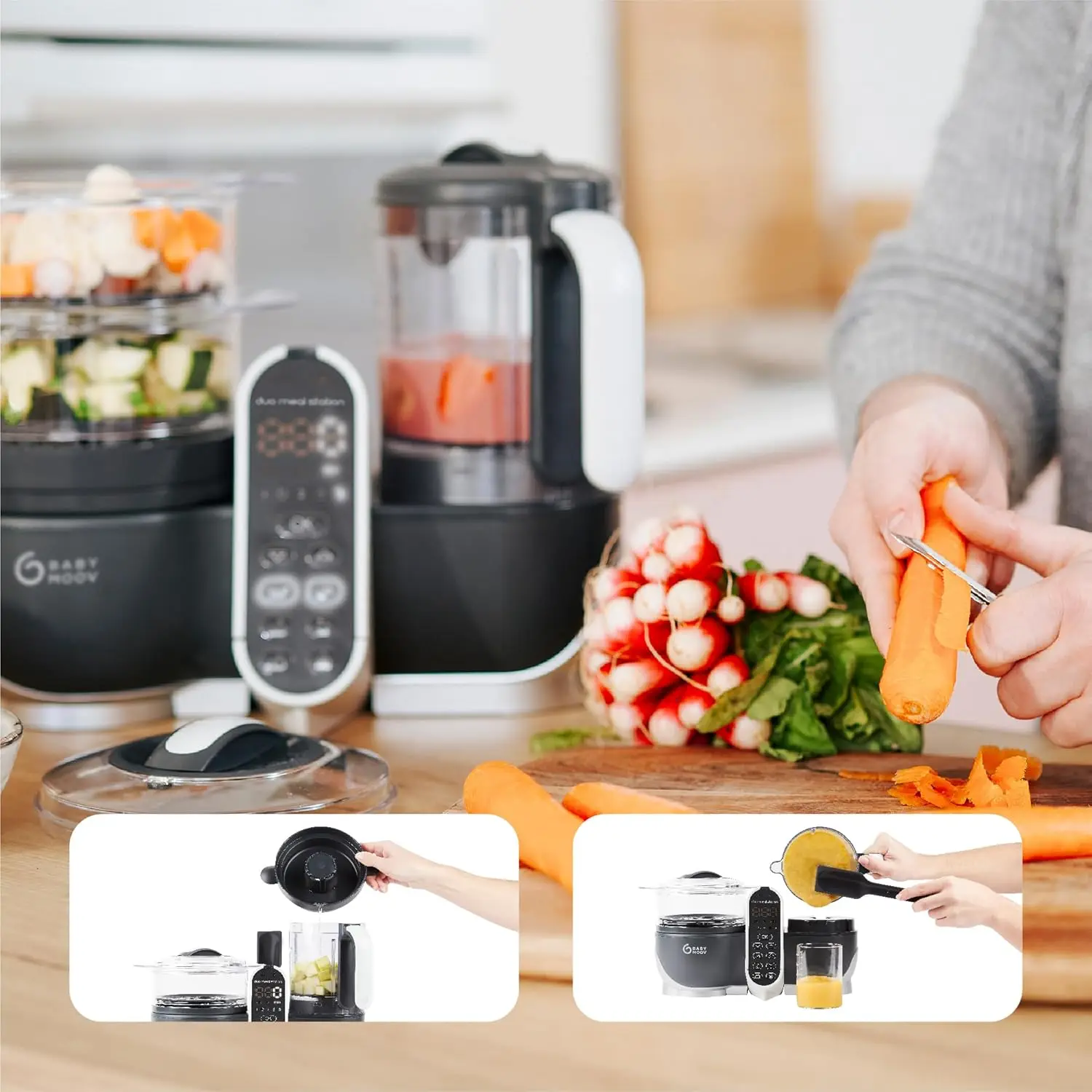 Grey: Multi-Speed Baby Food Maker Steamer and Puree Blender, Baby Food Processor that warms & defrosts 6