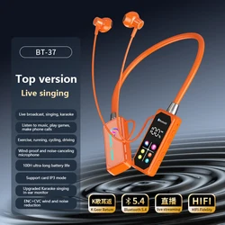 HD Screen Bluetooth Neckband Earphones - HiFi Stereo Noise Reduction Wireless Headsets (Orange)