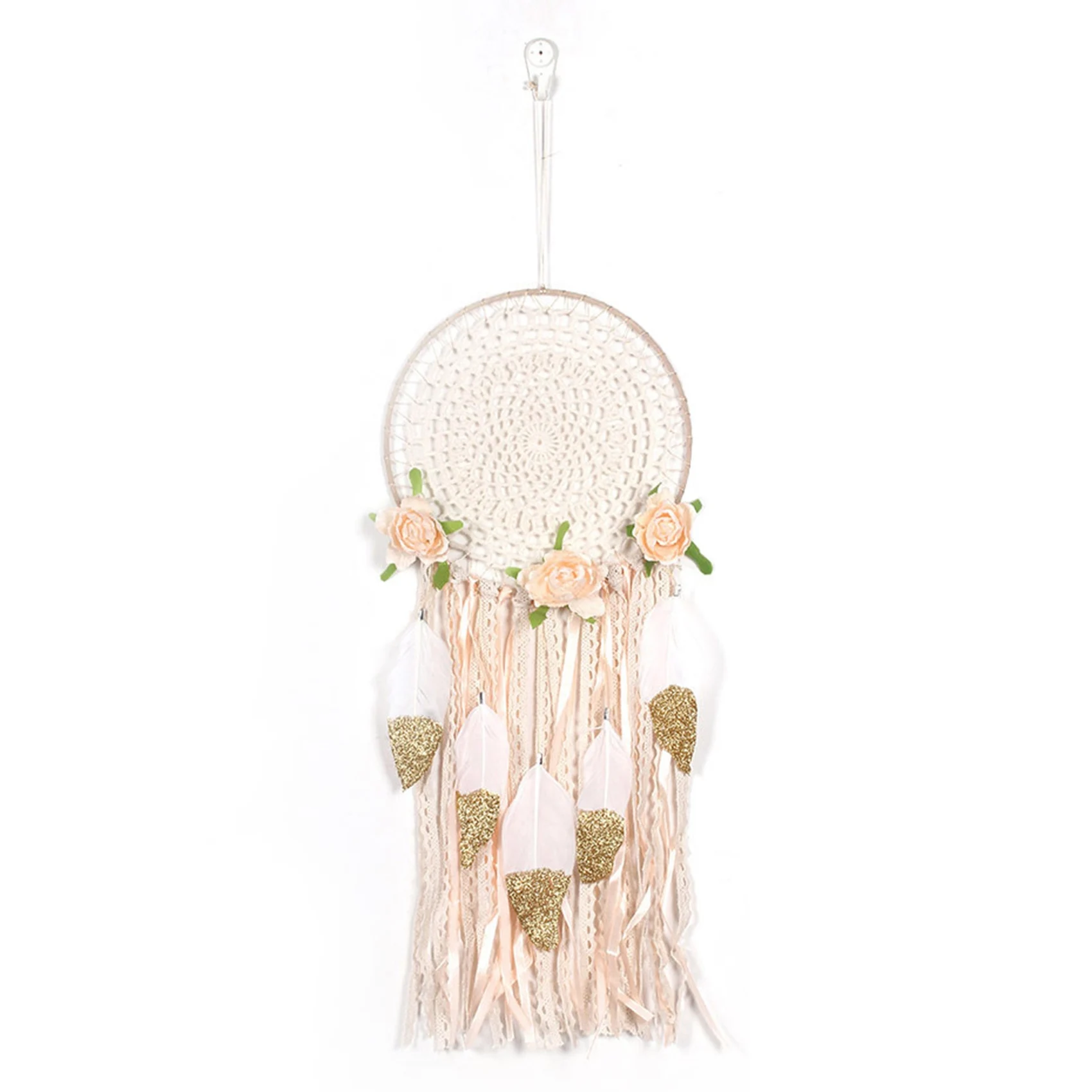 

Woven Flower Feathers Dreamcatcher Boho Macrame Hanging Dream Catcher DIY Wind Chimes Wall Art Wedding Decoration