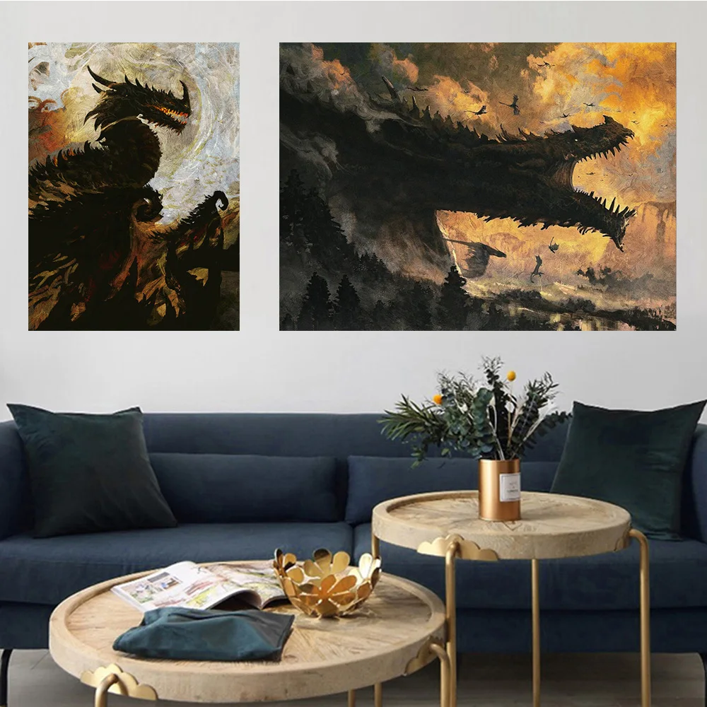 

Vintage Powerful Western Dragon Artist Work Prints Poster Canvas Painting Modern Wall Art Picture Living Room Bedroom Home Decor