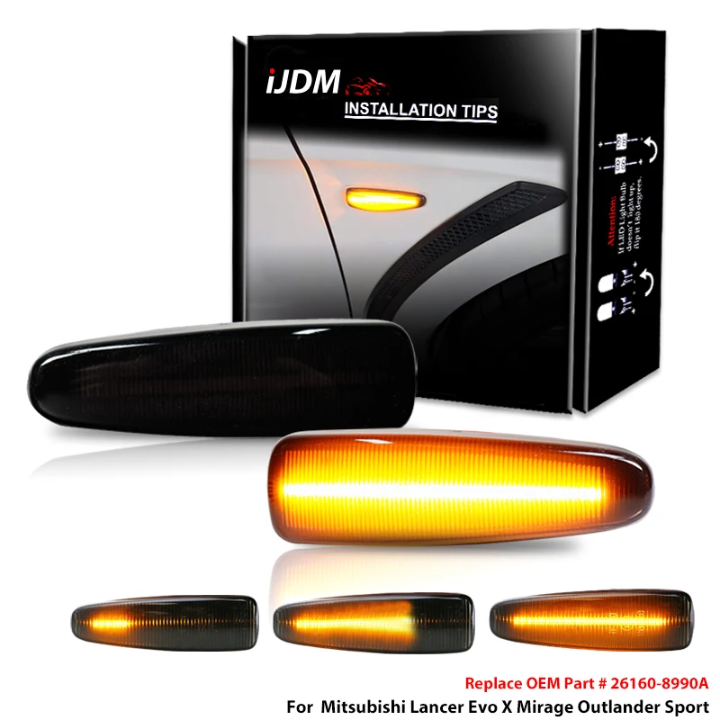 

iJDM Sequential Blink Amber LED Side Marker Light For Mitsubishi Lancer Evo X Mirage Outlander Sport,Replace OEM Sidemarkers 12v