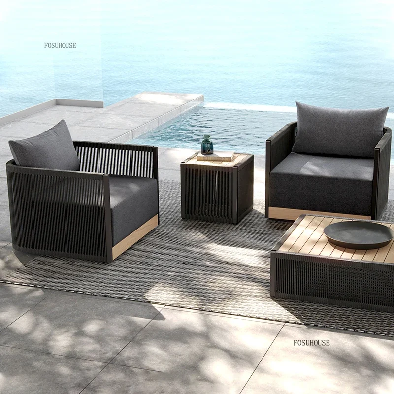 Nordic Outdoor Sofas Leisure Rope Garden Chair Outdoor Courtyard Terrace Single Double Sofa Waterproof Sunscreen Set